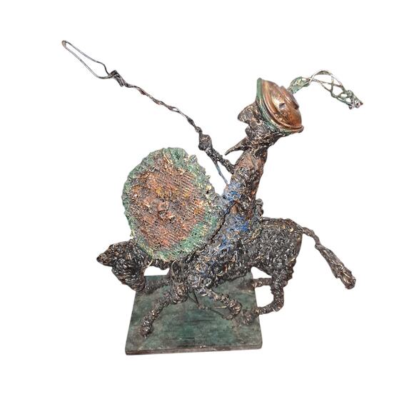 Artist C. Serraty Wire Sculpture Cowboy On A Horse With Lasso Signed - Picture 3 of 9